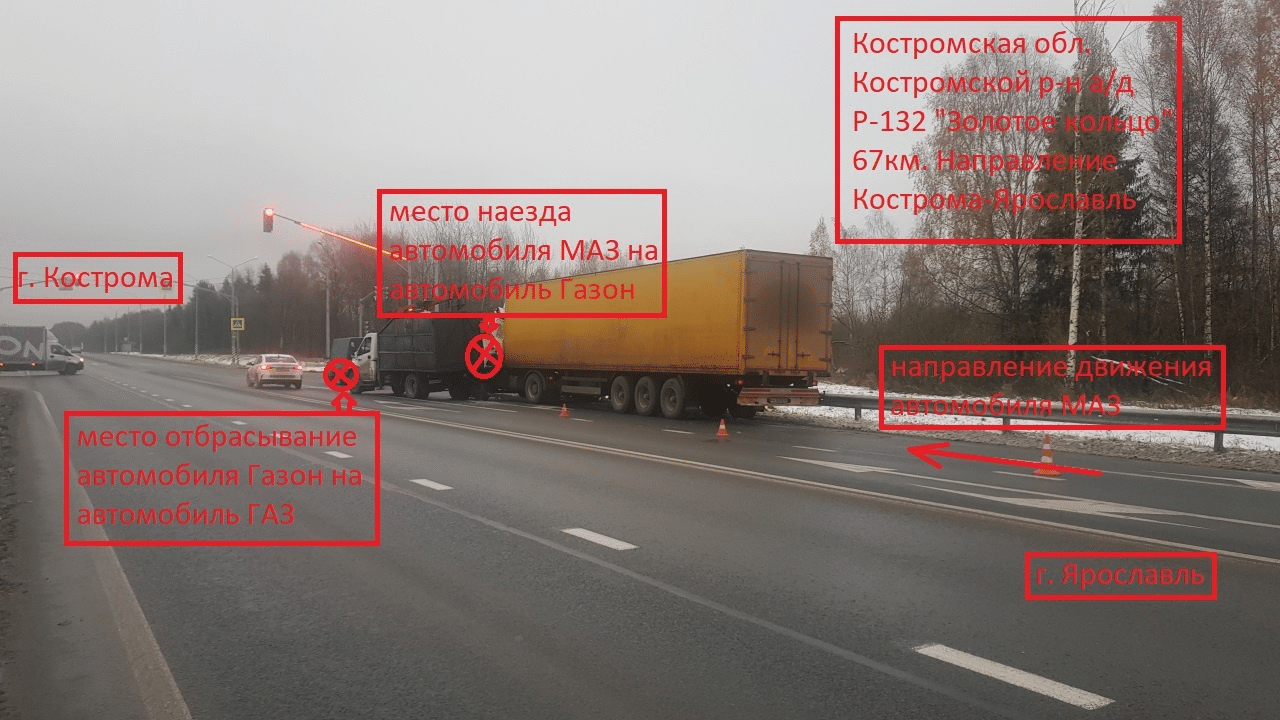 В Костромской области столкнулись три грузовых автомобиля
