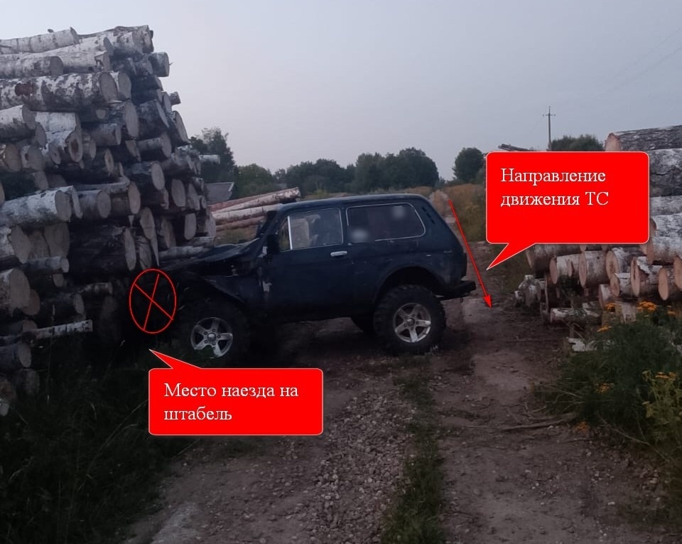 Водитель "ВАЗа" влетел в штабель бревен в костромской деревне