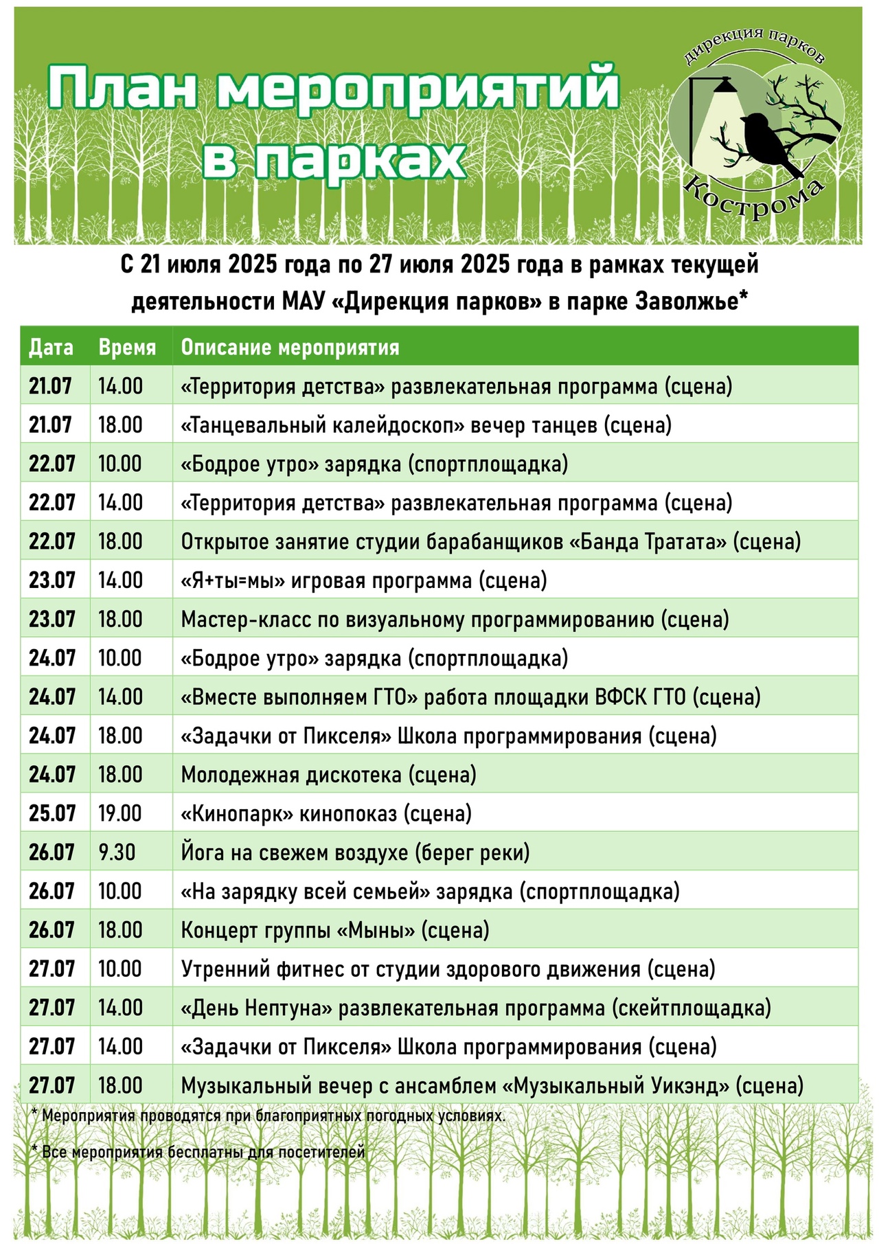 День Нептуна и концерт "Меда": как костромичи проведут выходные в парках