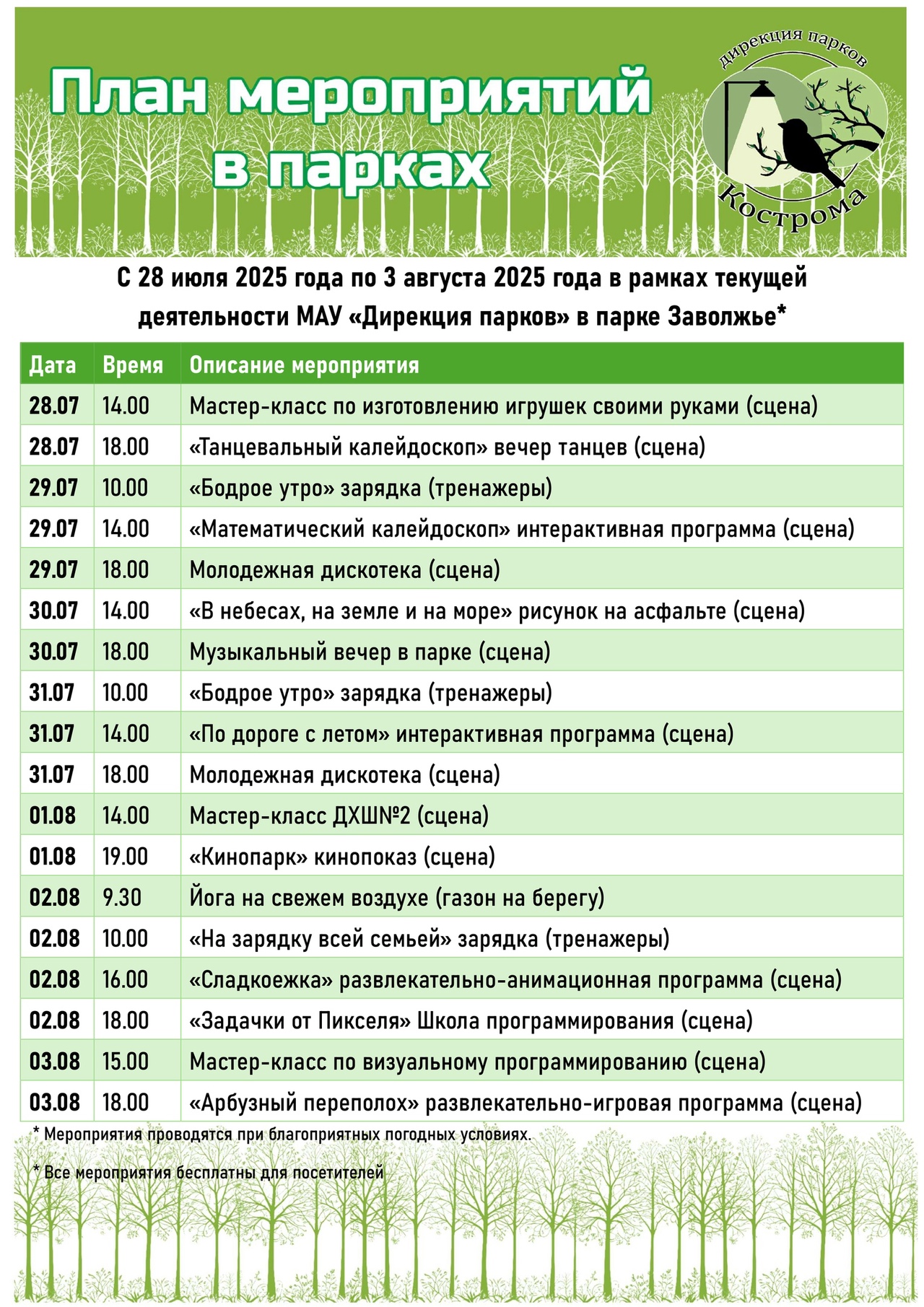 Кинопоказ и ретро-вечер: как провести будни в костромских парках