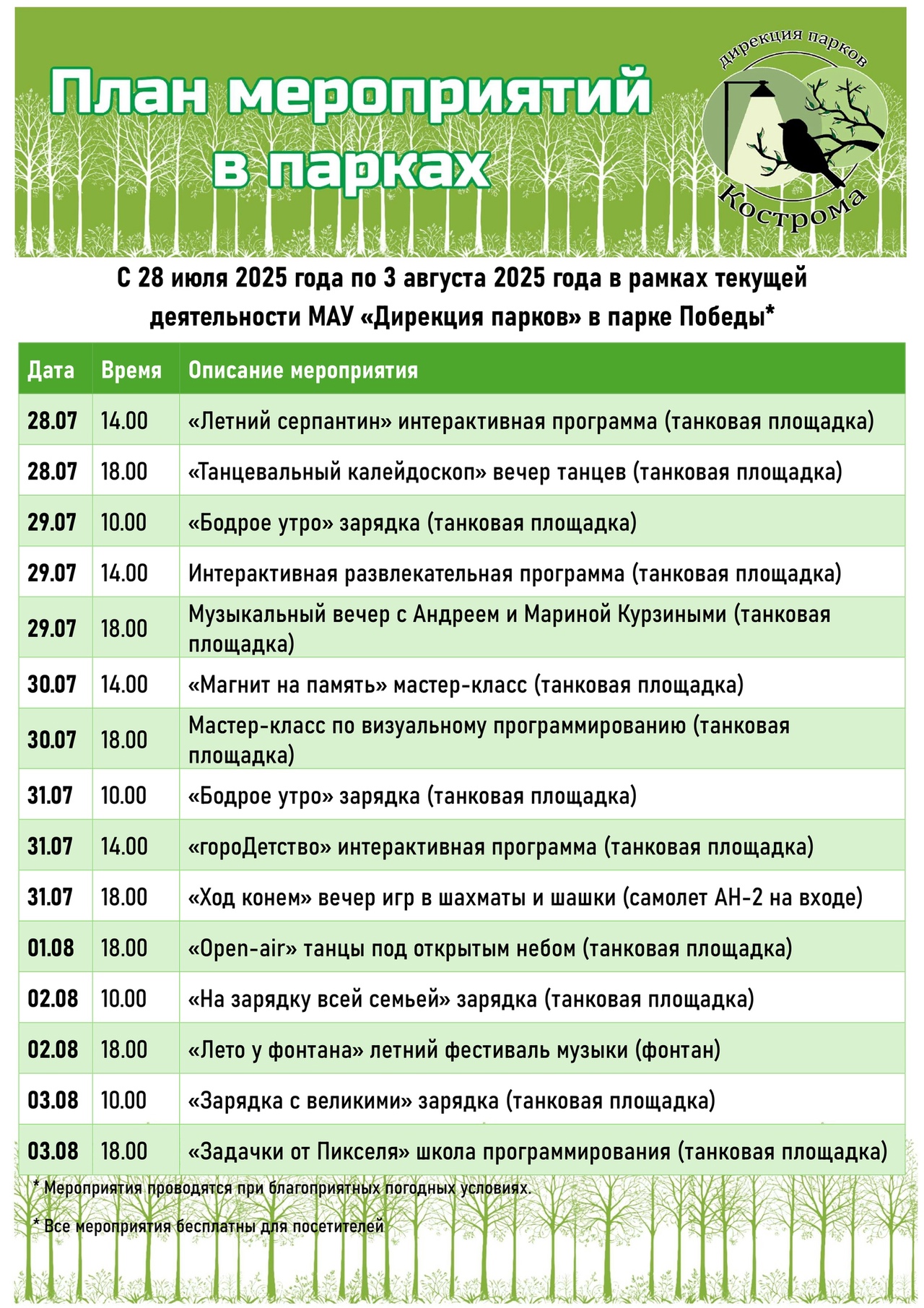 Кинопоказ и ретро-вечер: как провести будни в костромских парках