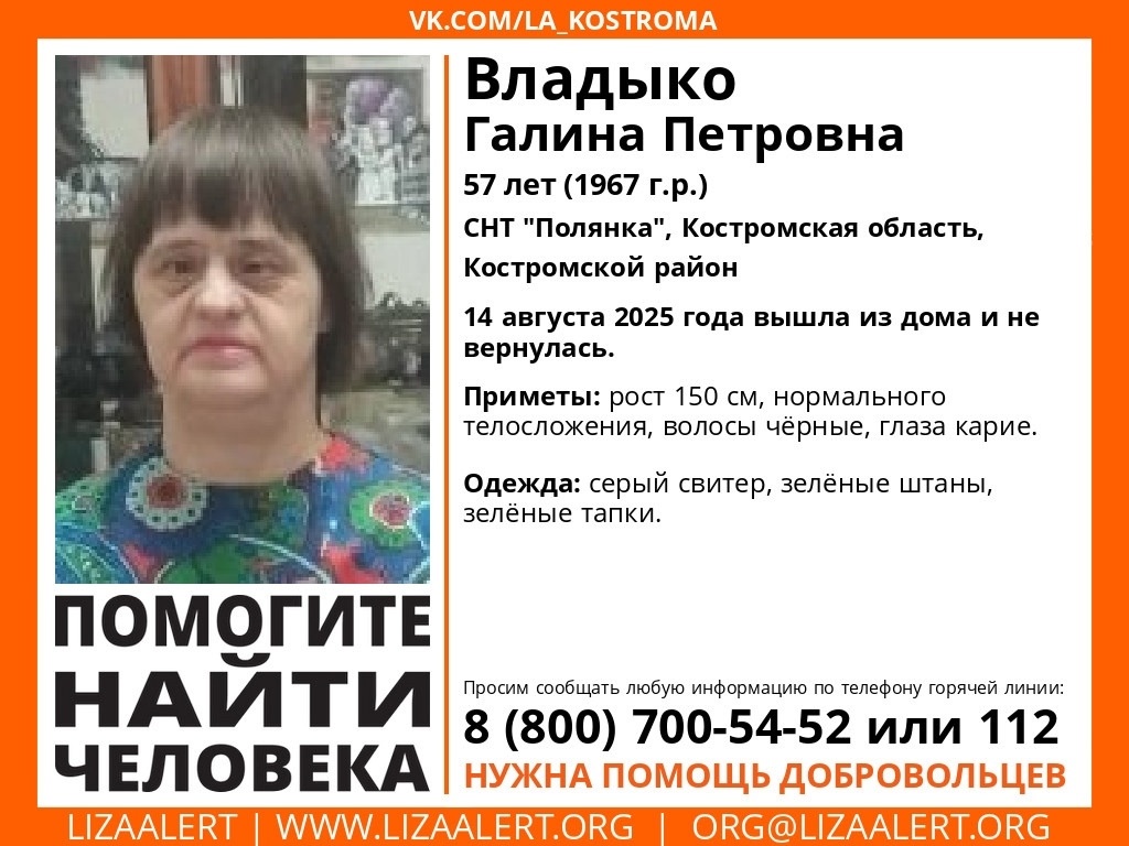 В Костромской области ищут брюнетку в зеленых тапках