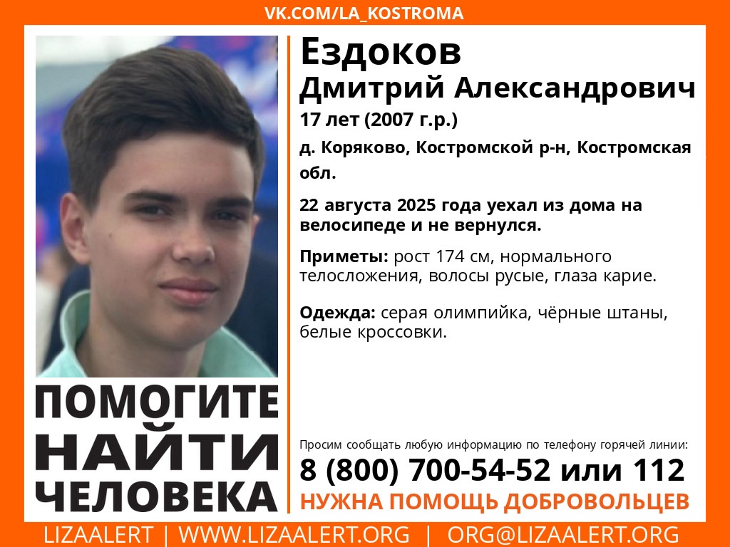 Пропал 22 августа: в Костромской области продолжаются поиски подростка