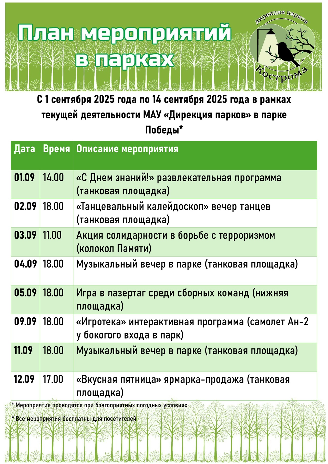 Танцевальный калейдоскоп и лазертаг: как костромичи проведут первую осеннюю неделю в парках
