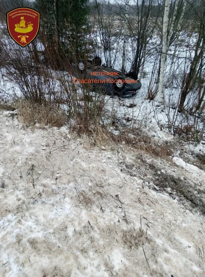 На костромской трассе автоледи не справилась с управлением и улетела в кювет